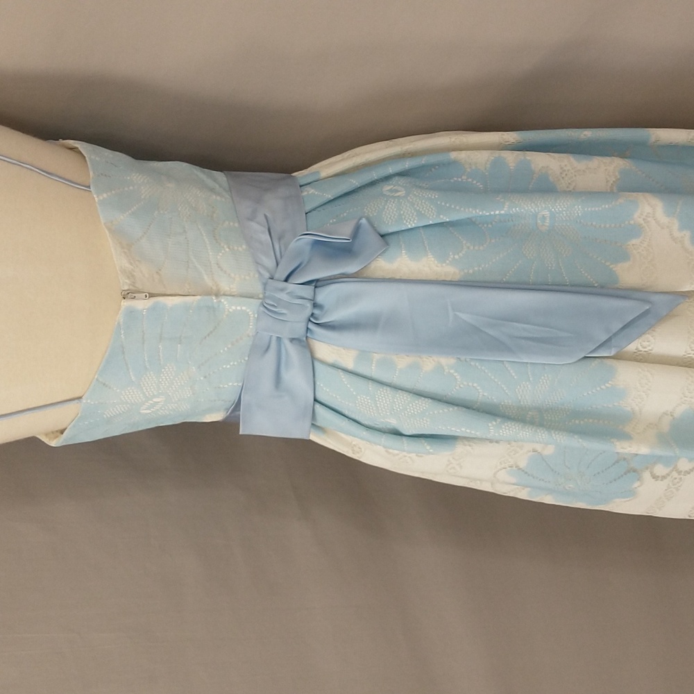 60s Vintage Pastel Blue & White Gown Maxi Dress Party Prom Feminine w Flower - Picture 7 of 13
